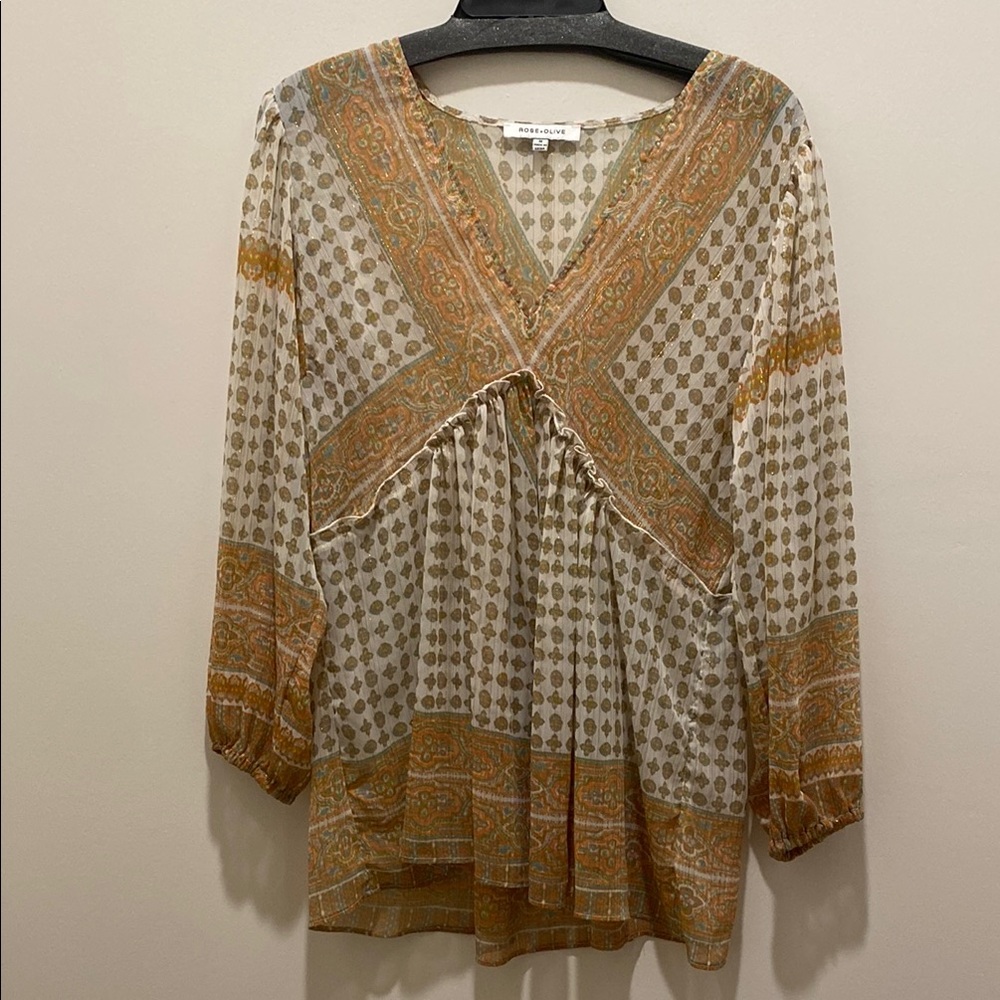 Tan Asymmetrical Tie Front Blouse